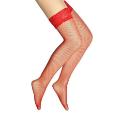 YNT Kırmızı  Fileli Silikonlu Dantelli Jartiyer Çorabı 1103